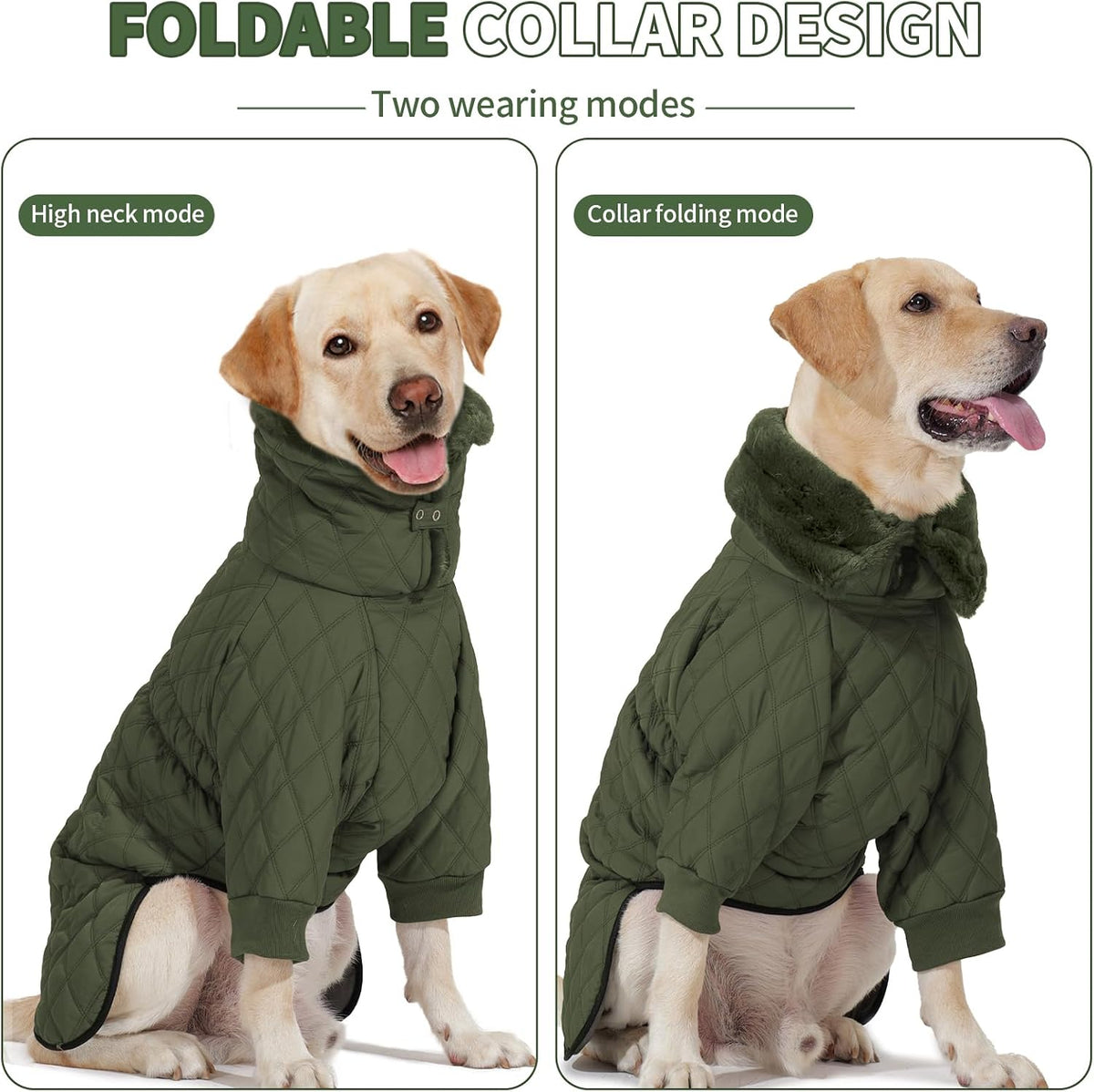 High collar waterproof dog snow jacket with fleece lining, S to 3XL