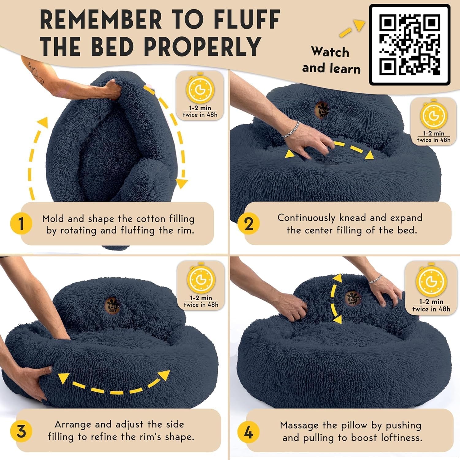 Medium Calming Dog Bed 30in Donut Plush Washable Bed Up to 45lbs
