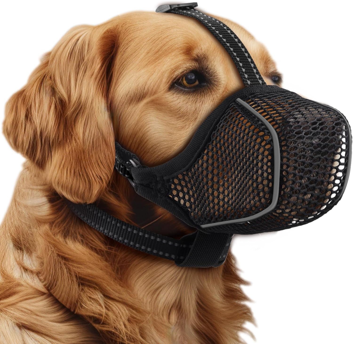 Soft Mesh Dog Muzzle — Adjustable, Breathable & Reflective | Small to Large Dogs Black Mesh