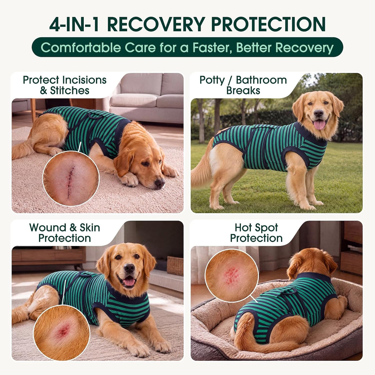 Kuoser Recovery Suit for Dogs & Cats – Soft Cotton Surgery Suit, XS–2XL