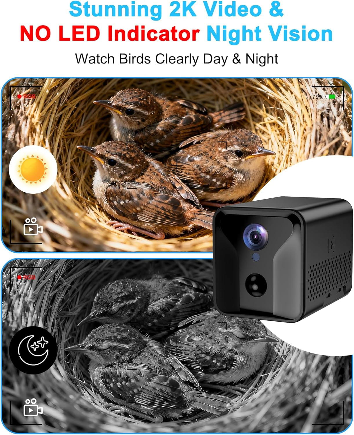 Bird House Camera Solar WiFi 2K HD Smart Birdhouse Motion Detection