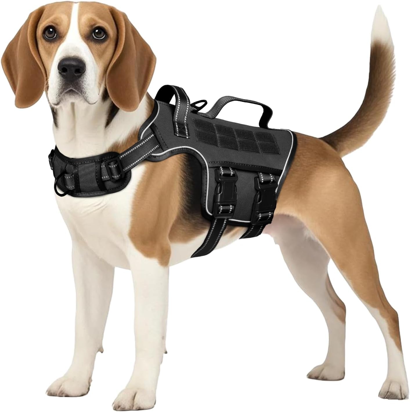 No Pull Tactical Dog Harness Heavy Duty Molle Vest for Medium to XLarge Dogs Black M(Neck:17-23",Chest:22-32"),35-50 Lbs