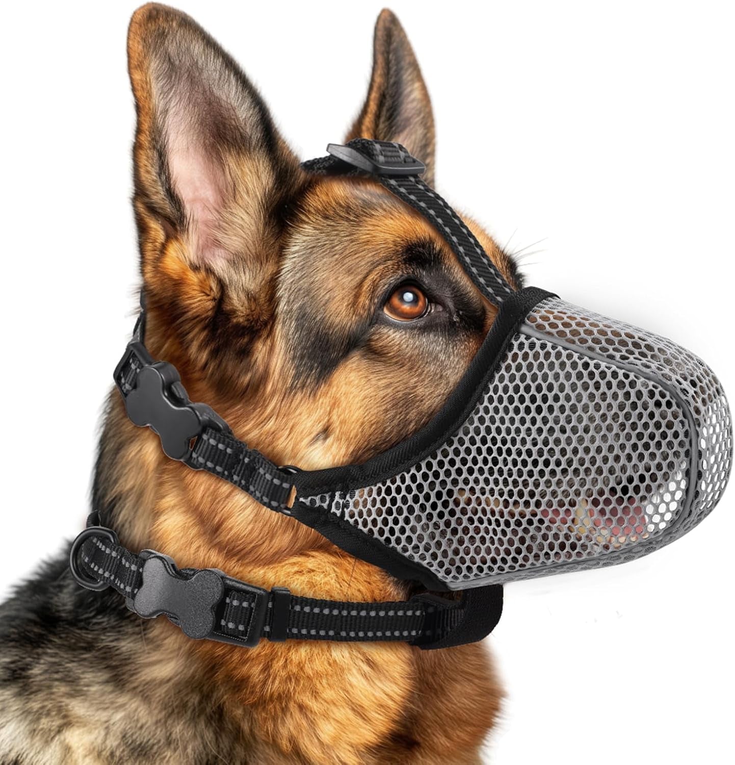 Soft Mesh Dog Muzzle — Adjustable, Breathable & Reflective | Small to Large Dogs Grey Mesh