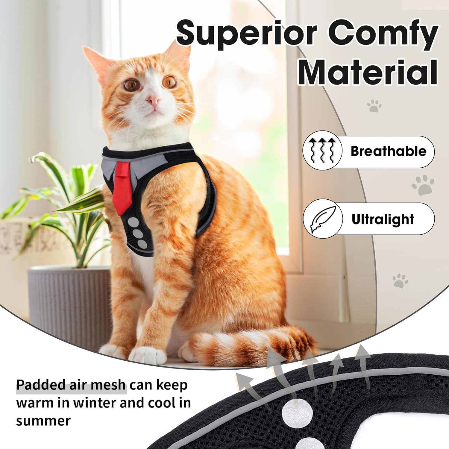 Escape Proof Cat Harness and Leash Set Reflective Adjustable Vest