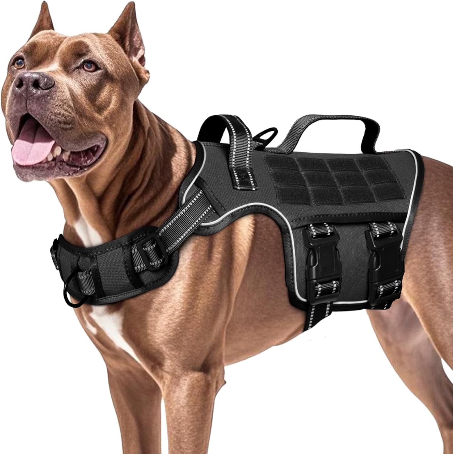 No Pull Tactical Dog Harness Heavy Duty Molle Vest for Medium to XLarge Dogs Black Xl(Neck:21-32",Chest:26-39"),75-135 Lbs