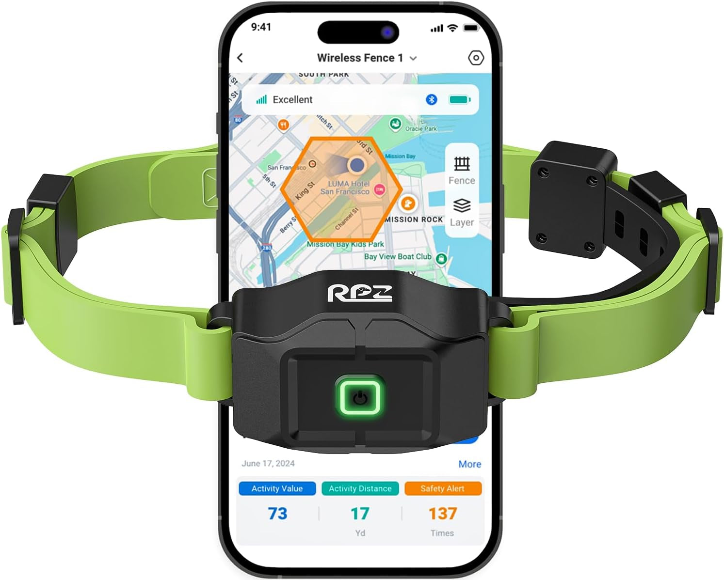 GPS Wireless Dog Fence System — App-Controlled, No Subscription, Waterproof Green