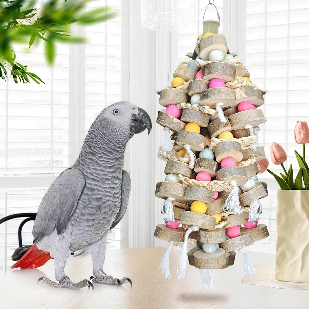 Large Bird Toy Bundle Parrot Chew Toys Natural Wood Cotton Macaw Cockatoo