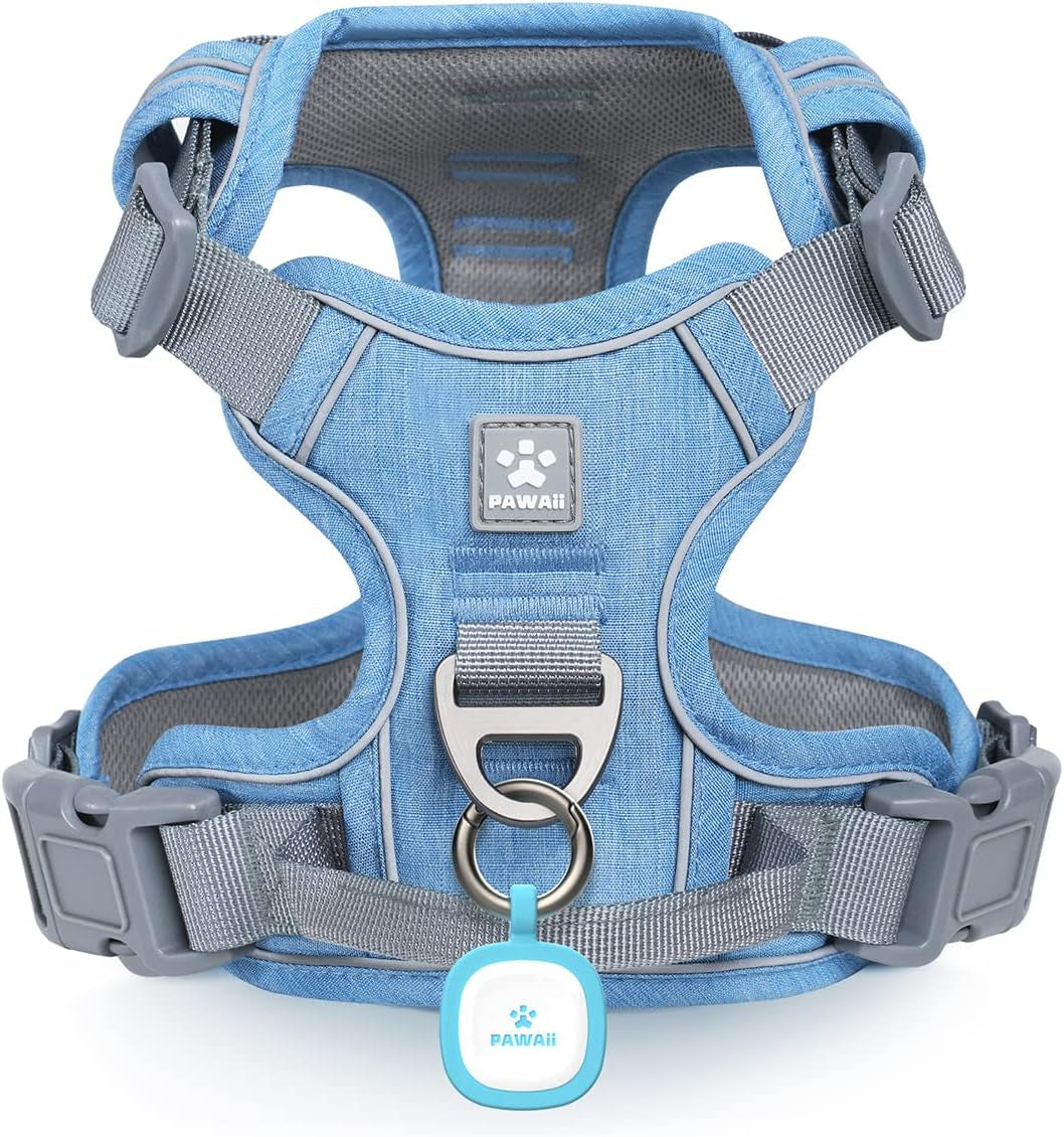 No Pull Dog Harness Reflective Adjustable Vest with ID Tag Small Dogs Denim Blue S (Bigger Than Normal (Chest: 17"-22'' ))