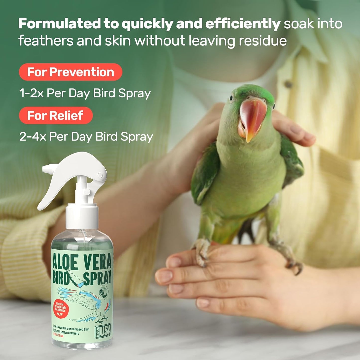 Aloe Vera Bird Spray Feather Skin Plumage Support 8.5oz USA Made