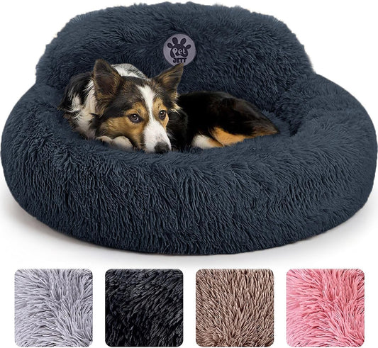 Medium Calming Dog Bed 30in Donut Plush Washable Bed Up to 45lbs Dark Gray Medium - 30”L X 30”W X 8”Th