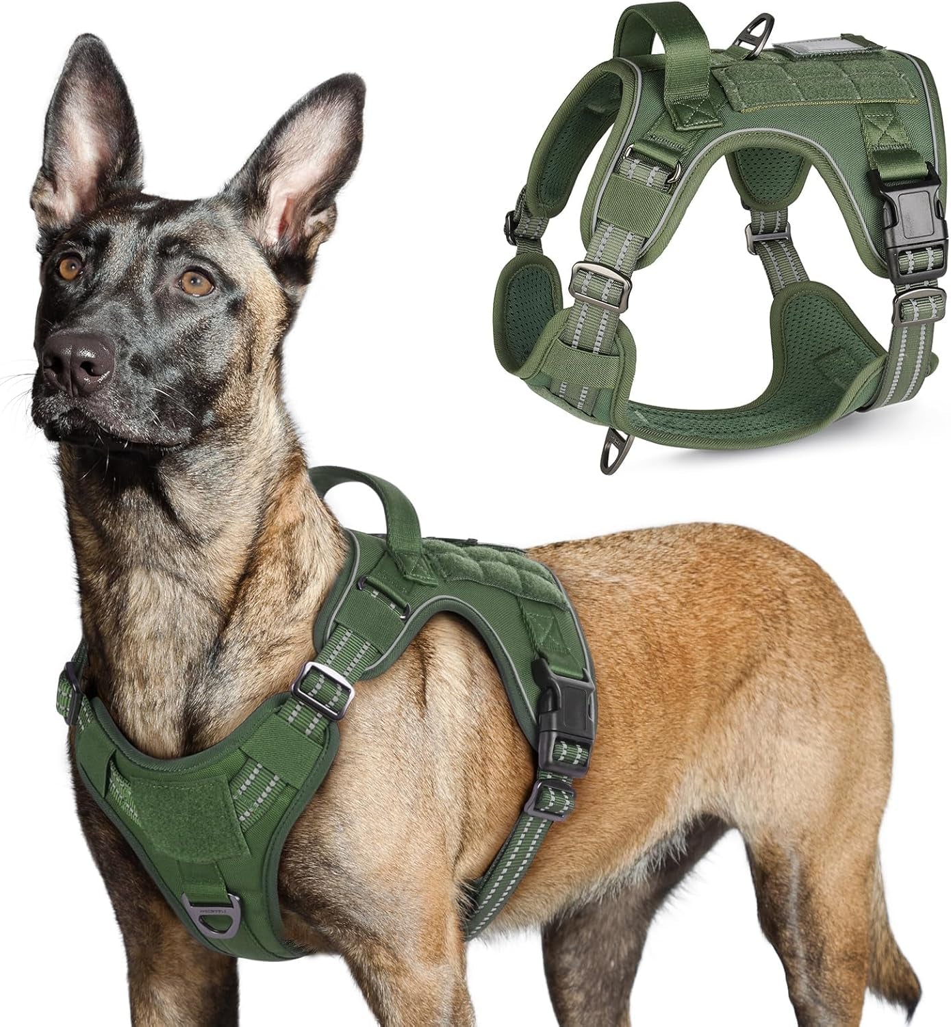 No Pull Tactical Dog Harness Molle Vest Adjustable Medium Large Dogs Green Large