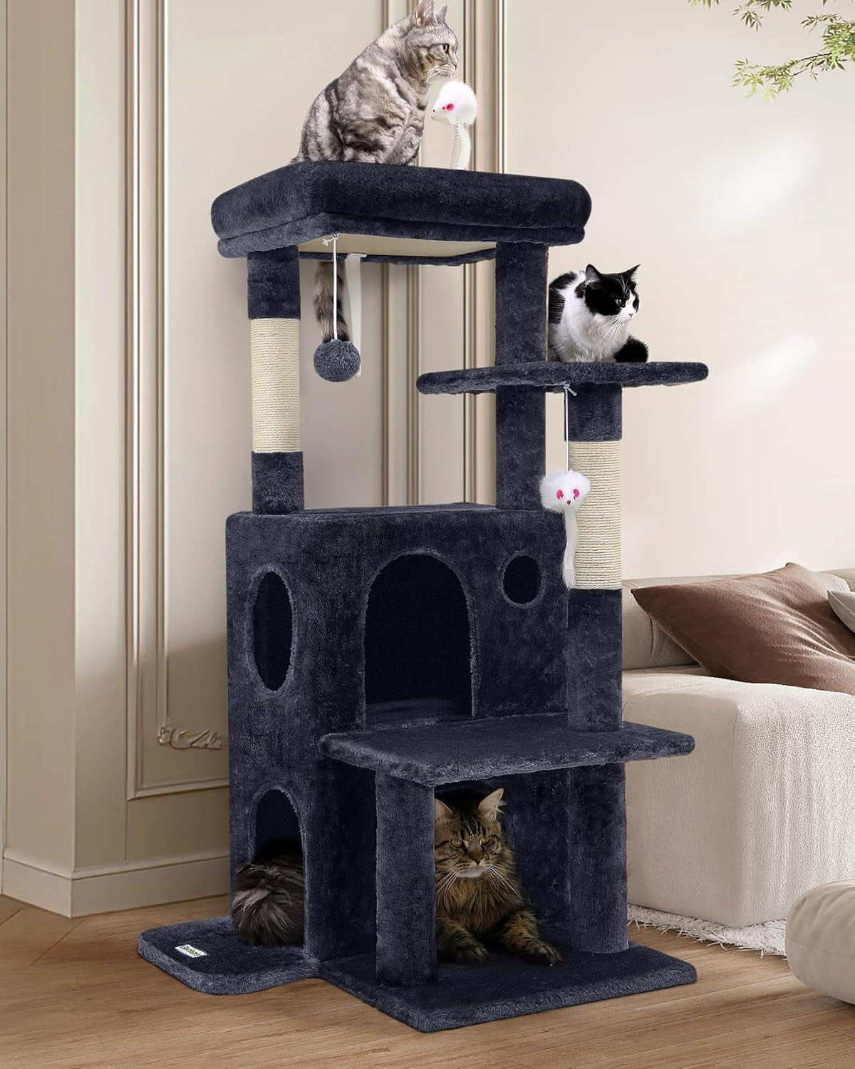 50-Inch Cat Tree Tower for Large Indoor Cats with Scratching Post & Caves