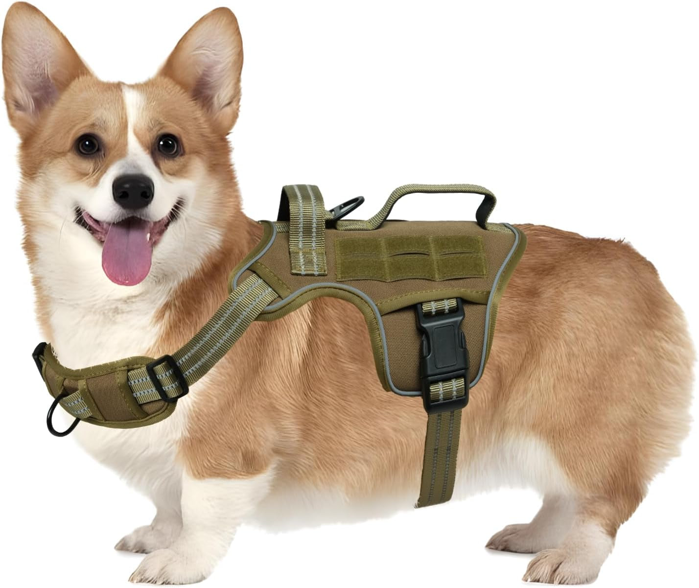 No Pull Tactical Dog Harness Heavy Duty Molle Vest for Medium to XLarge Dogs Khaki S(Neck:16-22",Chest:20-28"),18-35 Lbs
