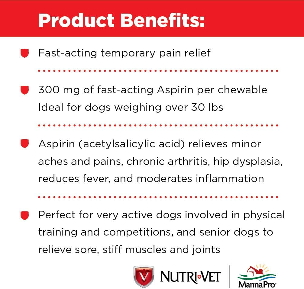 Nutri-Vet Dog Aspirin 300 mg for Large Dogs | Joint & Arthritis Relief
