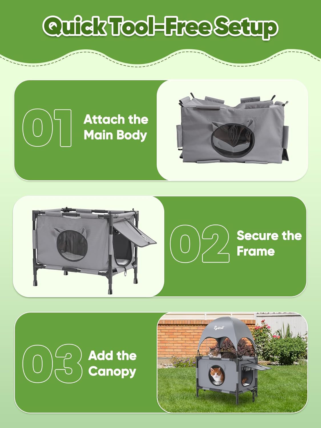 Outdoor Cat House Elevated 2 Tier Shelter with Canopy & Mesh