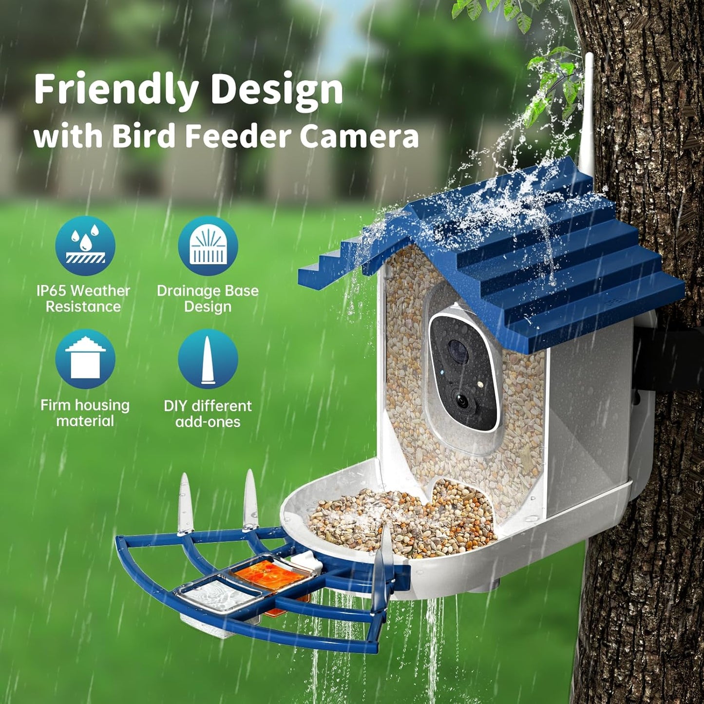 NAVFS Smart Bird Feeder Camera with Solar Panel, 2K Video & AI Bird ID