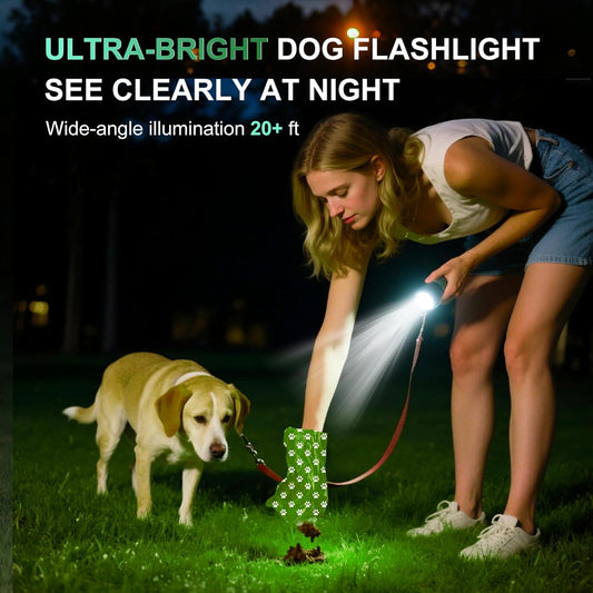 Dog Poop Bag Holder LED Flashlight USB C Waterproof Dispenser 30 Bags