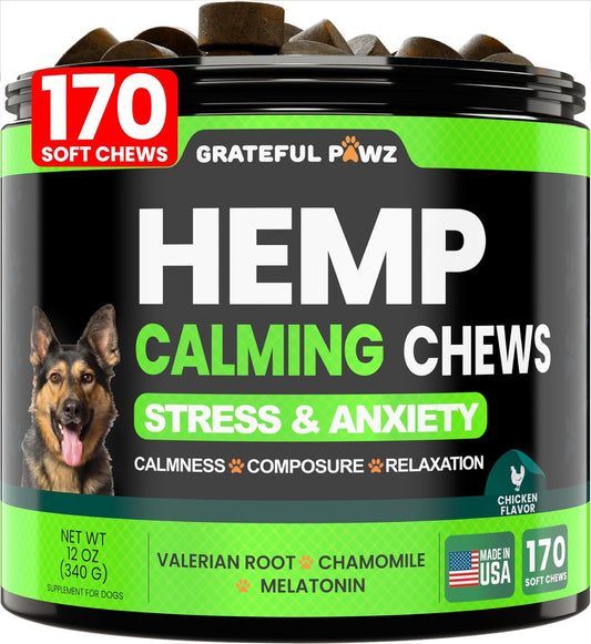 Calming Chews for Dogs Anxiety Relief Sleep & Joint Support 170 Ct Hemp Calming Chews 170 Chews