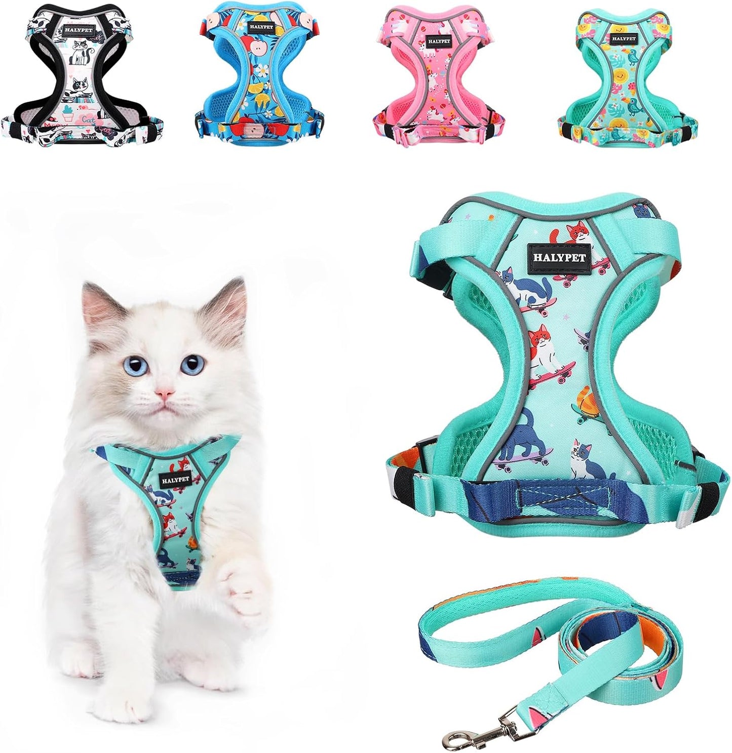 Cat Harness and Leash Set Escape Proof Reflective Adjustable Vest H603 Pro Purrfect Green X-Small (4-6Lb)