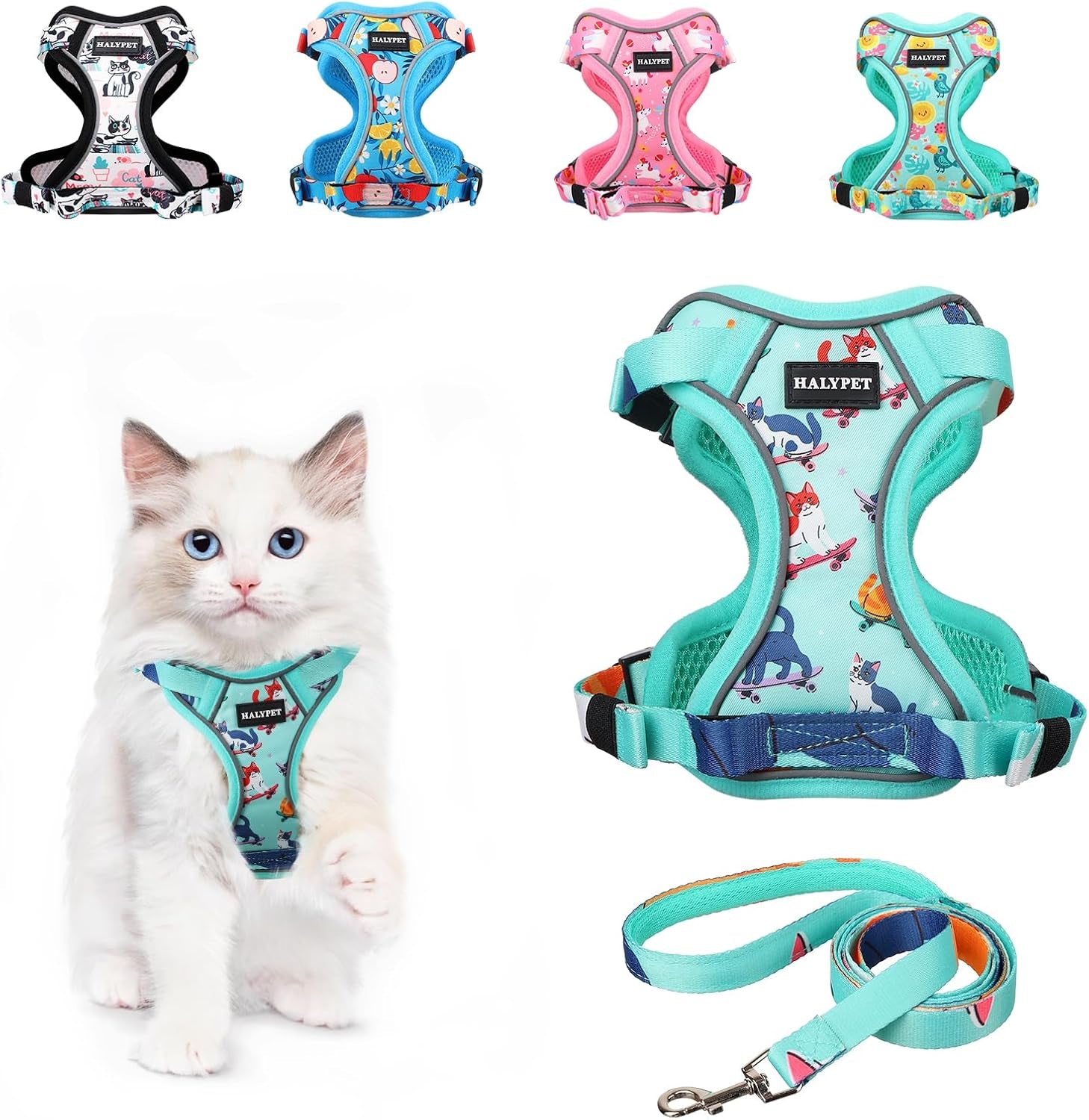 Cat Harness and Leash Set Escape Proof Reflective Adjustable Vest H603 Pro Purrfect Green X-Small (4-6Lb)
