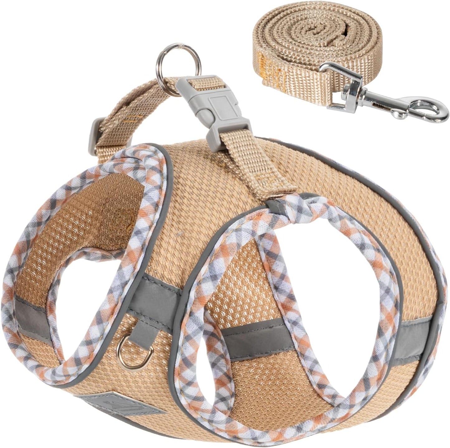 Dog Harness and Leash Set No Pull Reflective Step In Adjustable Small Dogs Cats Khaki