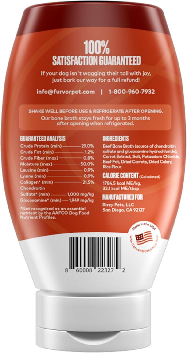 Beef Bone Broth for Dogs Collagen Supplement Gravy Topper 12oz 20 Servings