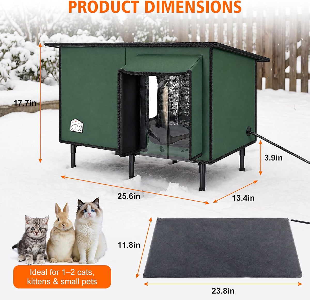 Heated Outdoor Cat House with Waterproof Roof & Dual Doors
