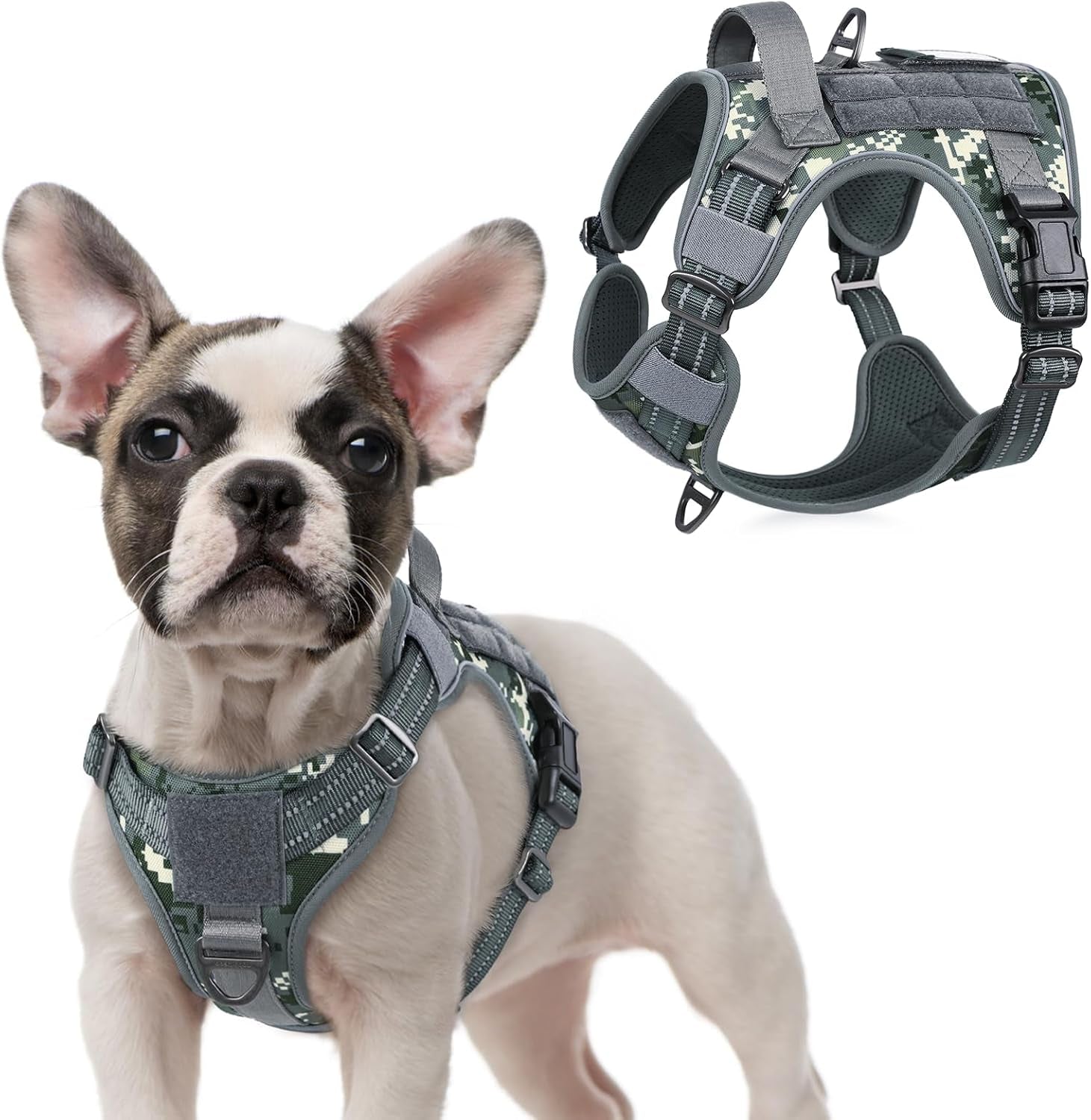 No Pull Tactical Dog Harness Molle Vest Adjustable Medium Large Dogs Grey Camo Small