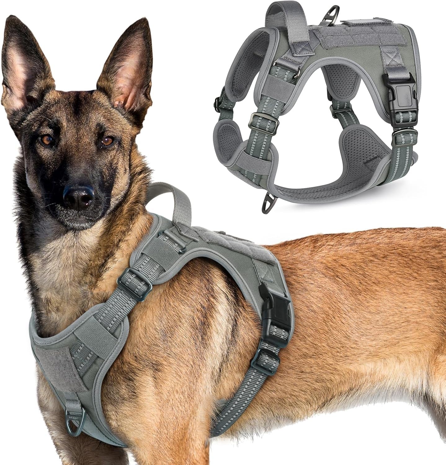 No Pull Tactical Dog Harness Molle Vest Adjustable Medium Large Dogs Grey X-Large