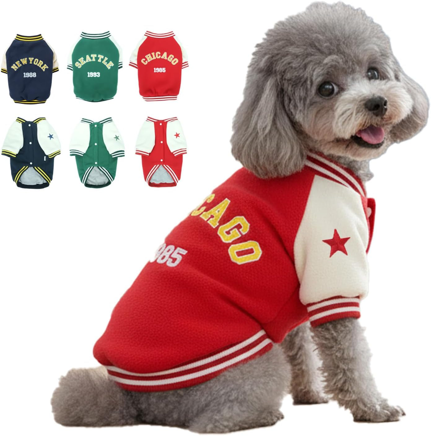 Warm Dog Varsity Jacket Heavyweight Fleece Pet Coat Small-4XL Red Medium