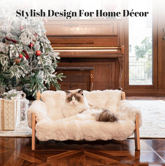 this is offered in 3 different colors. title: CHEERHOME PETS Elevated Cat Couch Bed for Indoor Cats, Wooden Cat Sofa with Removable Washable Fluffy Cover Raised Kitty Lounge Chair Suitable for Puppy(Cat Sofa Off-White) description: 