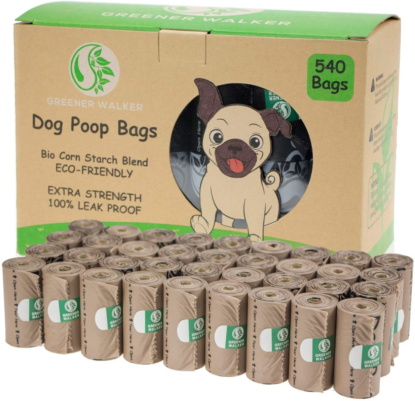 540 Count Dog Poop Bags Extra Thick Leak Proof Waste Bags Refill Rolls Brown