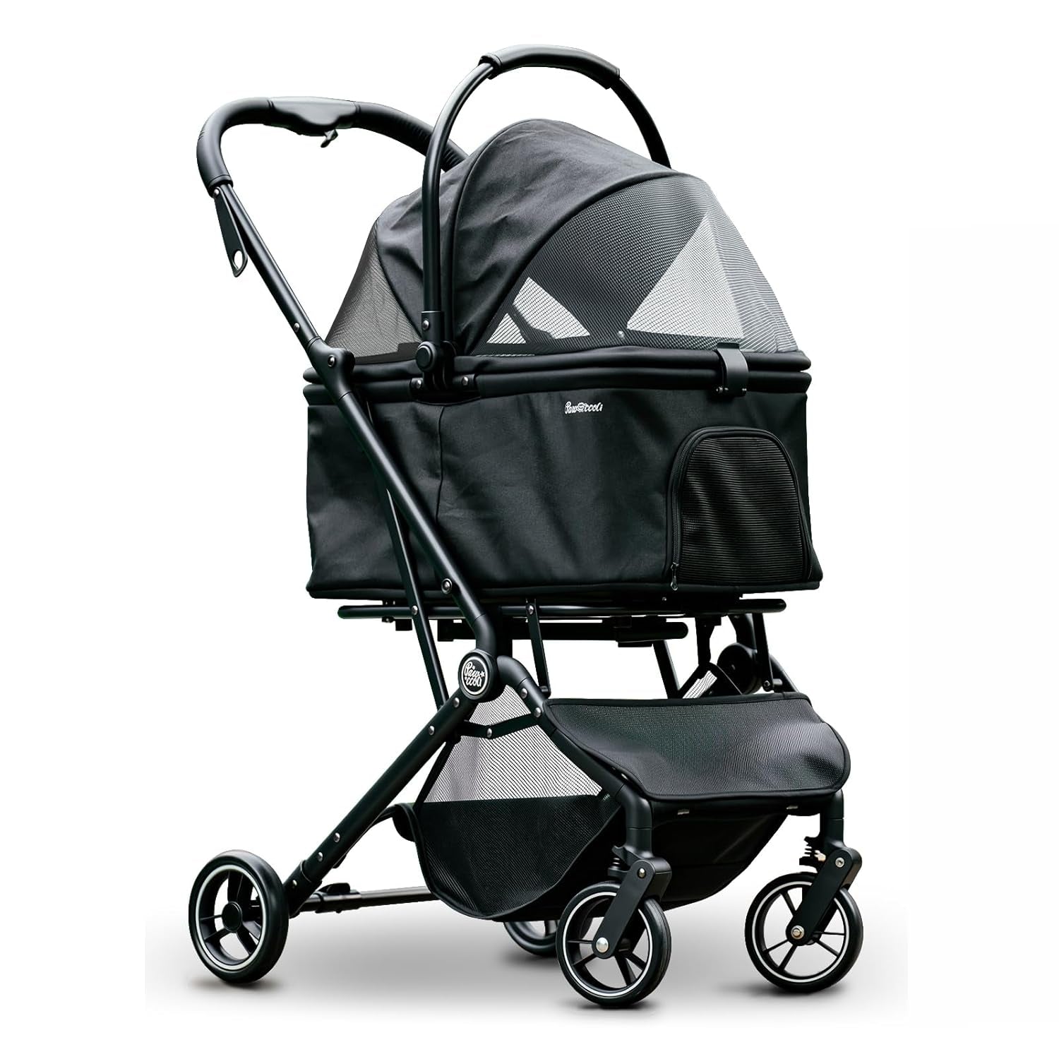 Pet Stroller 4 Wheel Dog Cat Foldable Removable Carrier 33lb Black Small-Glide