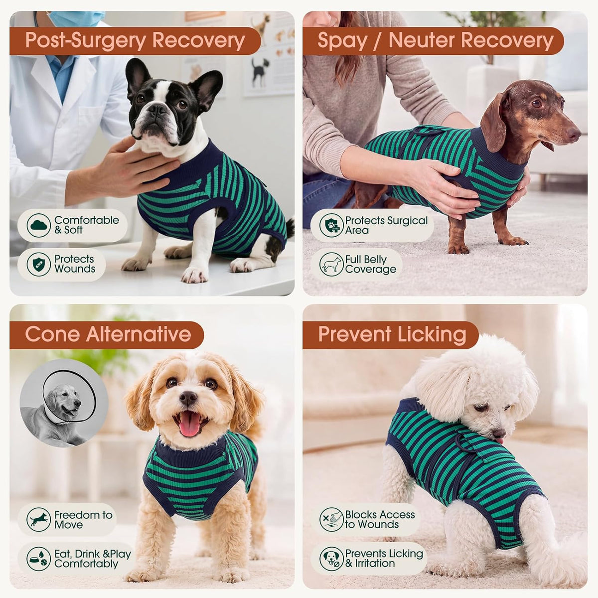 Kuoser Recovery Suit for Dogs & Cats – Soft Cotton Surgery Suit, XS–2XL