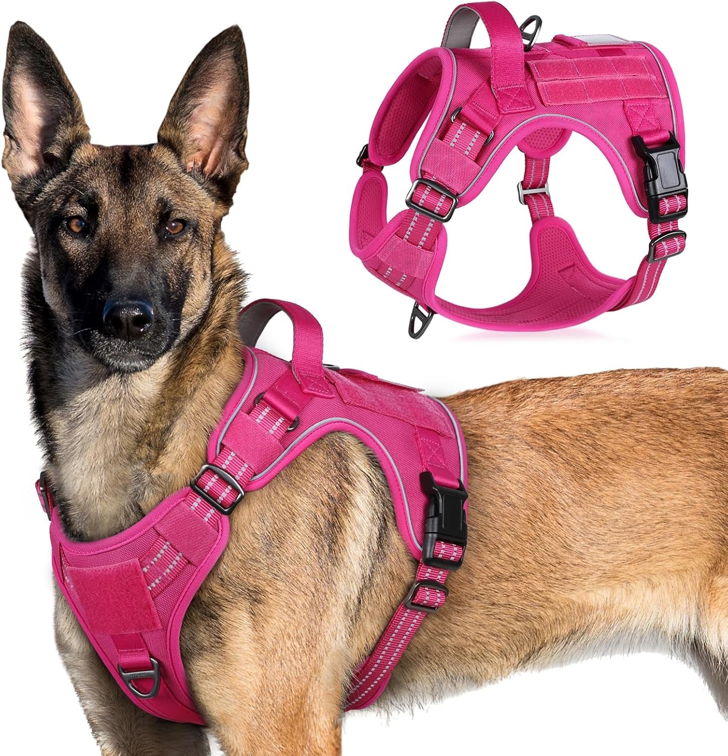 No Pull Tactical Dog Harness Molle Vest Adjustable Medium Large Dogs Rose Red X-Large