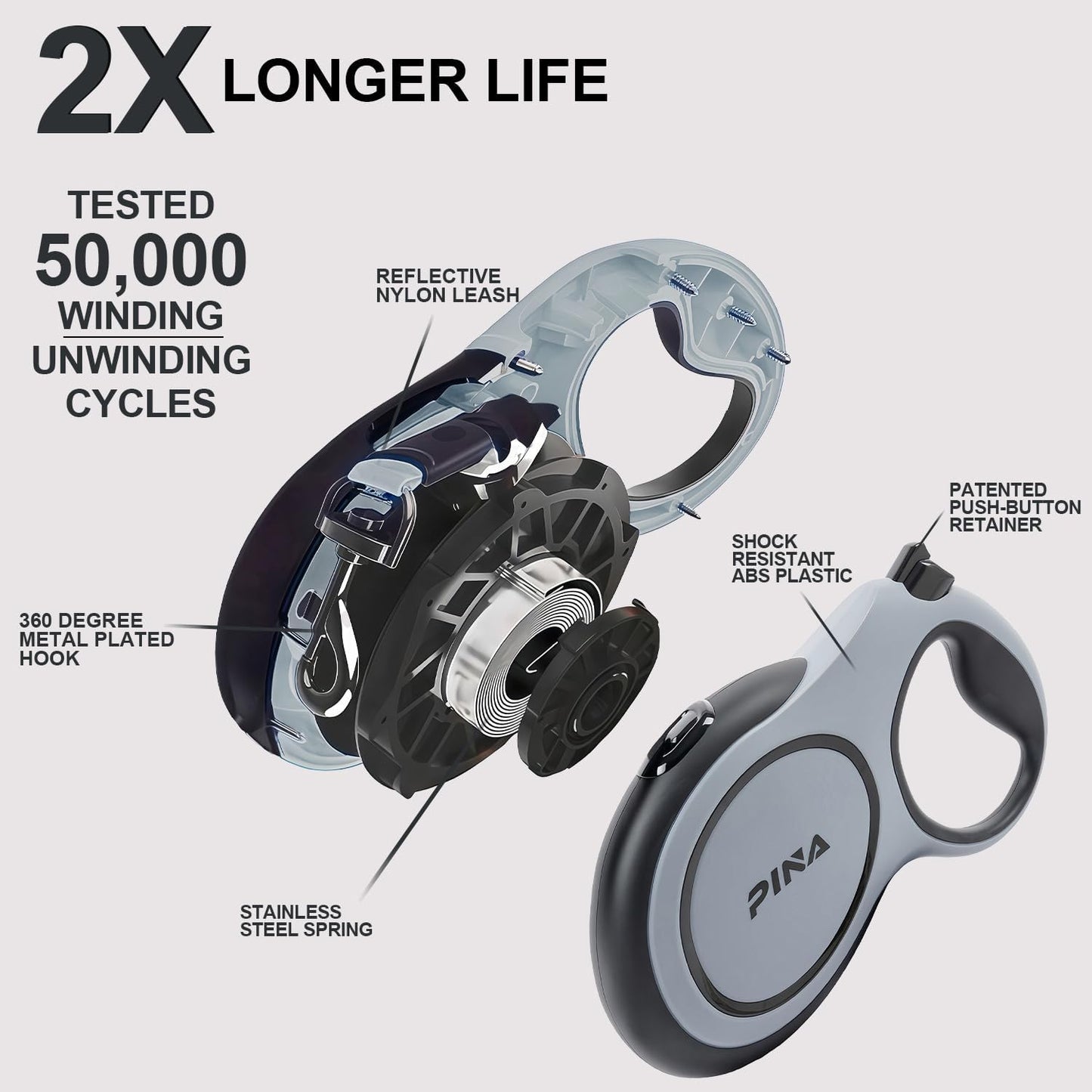 26FT Retractable Dog Leash Heavy Duty Reflective Tangle Free