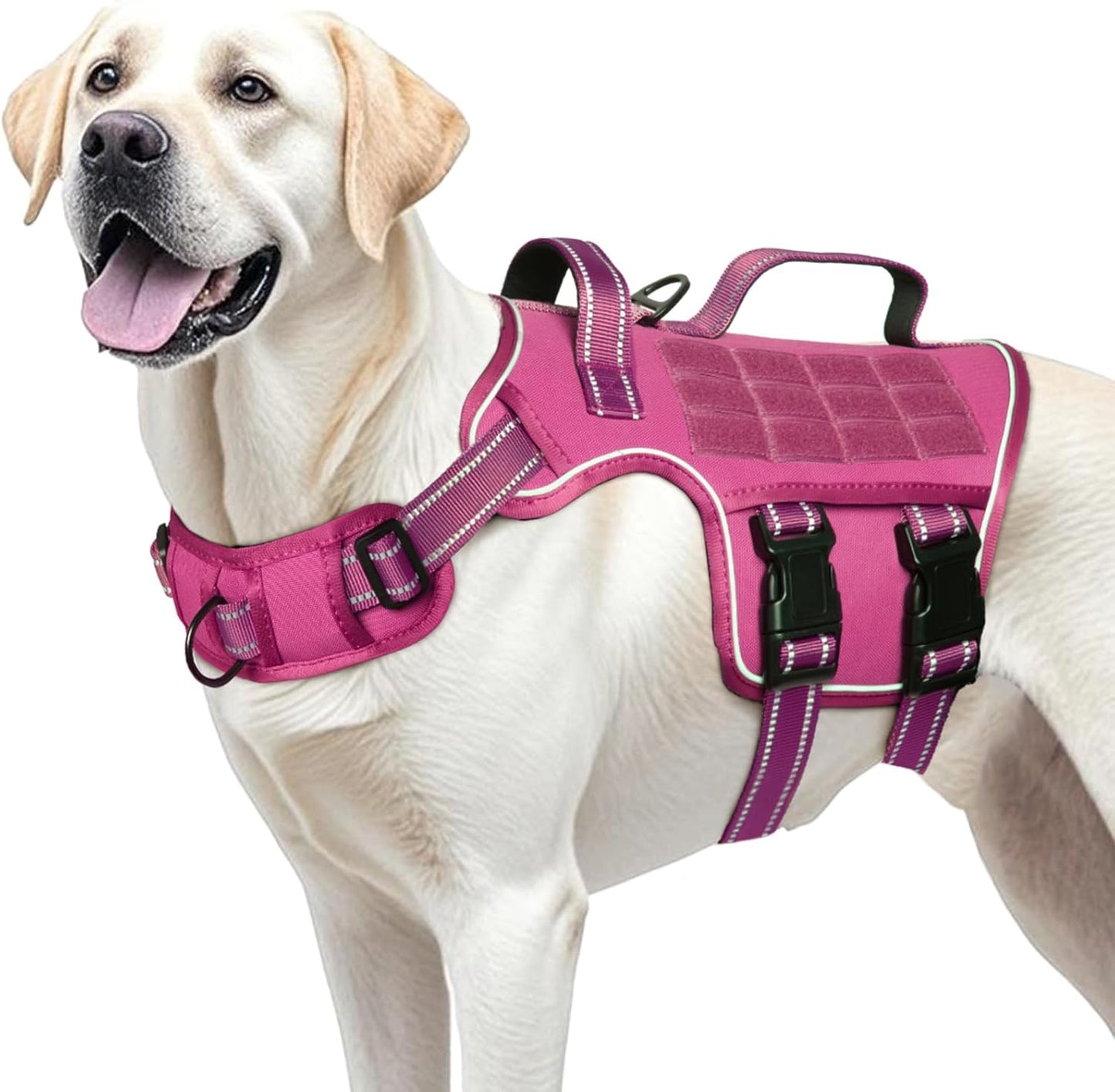 No Pull Tactical Dog Harness Heavy Duty Molle Vest for Medium to XLarge Dogs Pink
