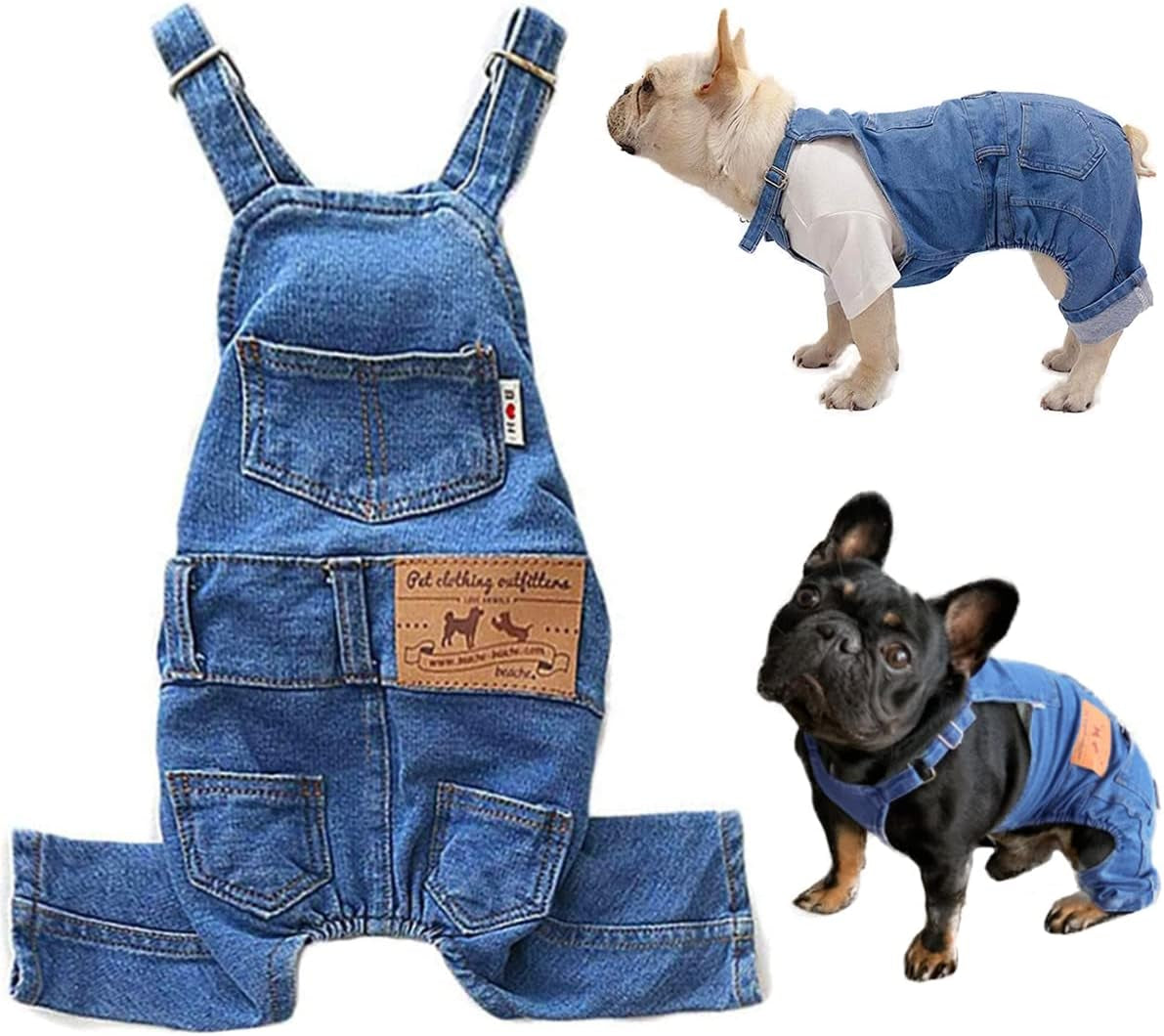Dog Denim Overalls Jumpsuit Adjustable Pet Jeans for Small Dogs Cats Blue
