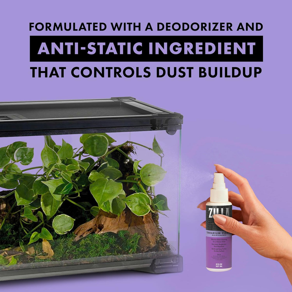Zilla Terrarium Cleaner for Glass & Acrylic – Anti-Static Formula
