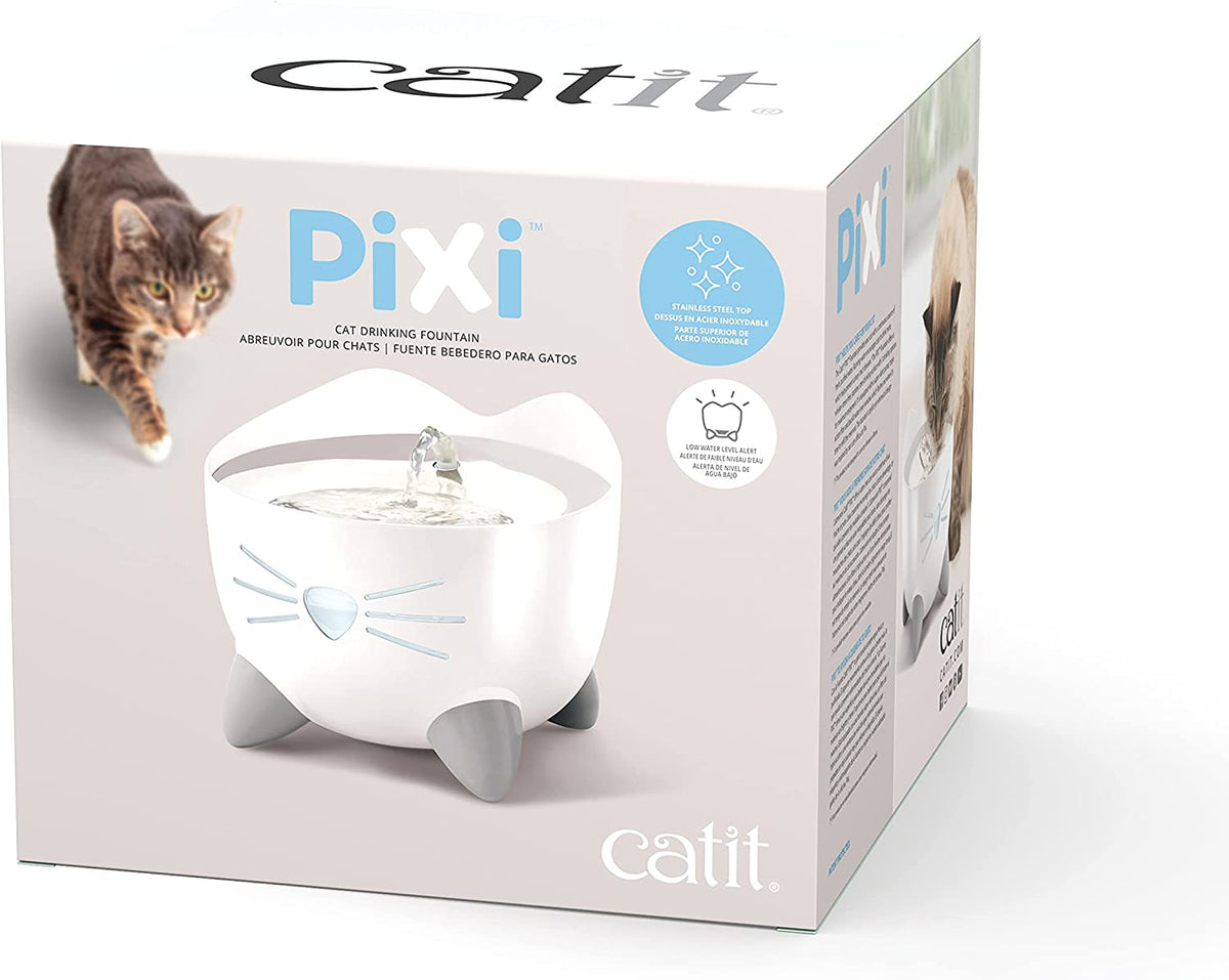 Catit PIXI Stainless Steel Cat Water Fountain 2L Triple Filter Quiet Pump