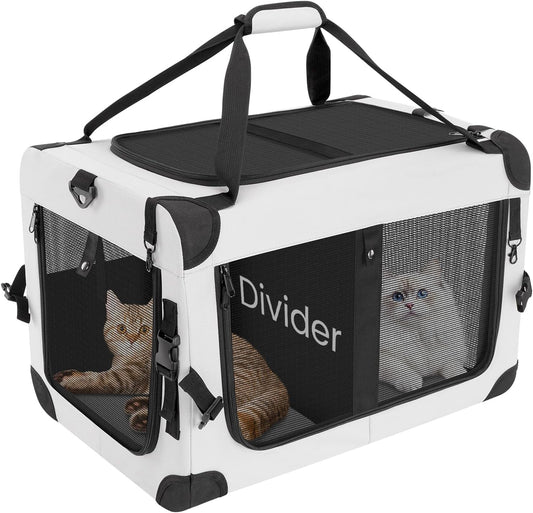 Large Cat Carrier for 2 Cats Soft Sided Travel Crate Up to 55lbs Grey Double Compartment