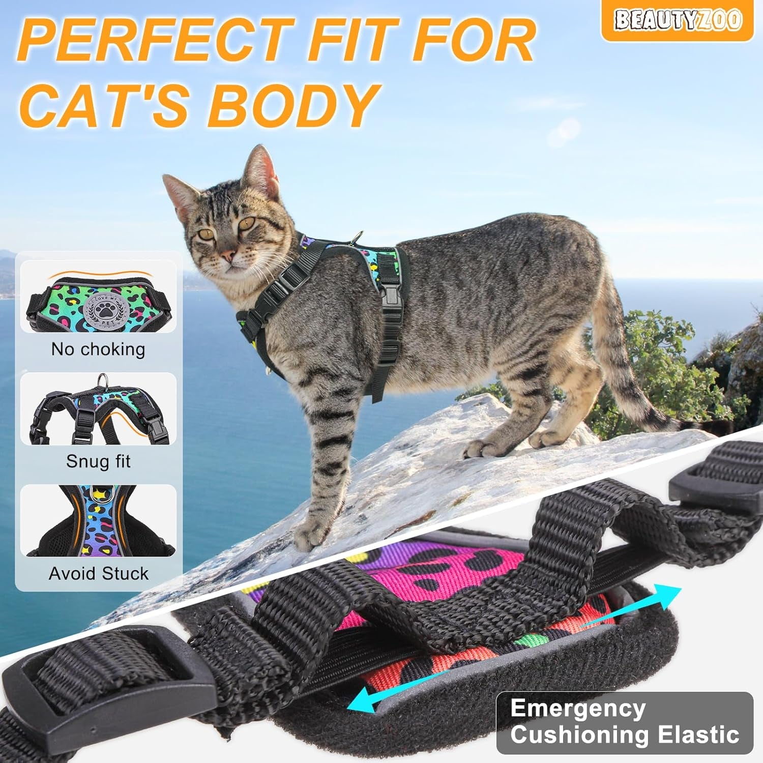 Escape Proof Cat Harness and Leash Reflective Adjustable Soft Vest