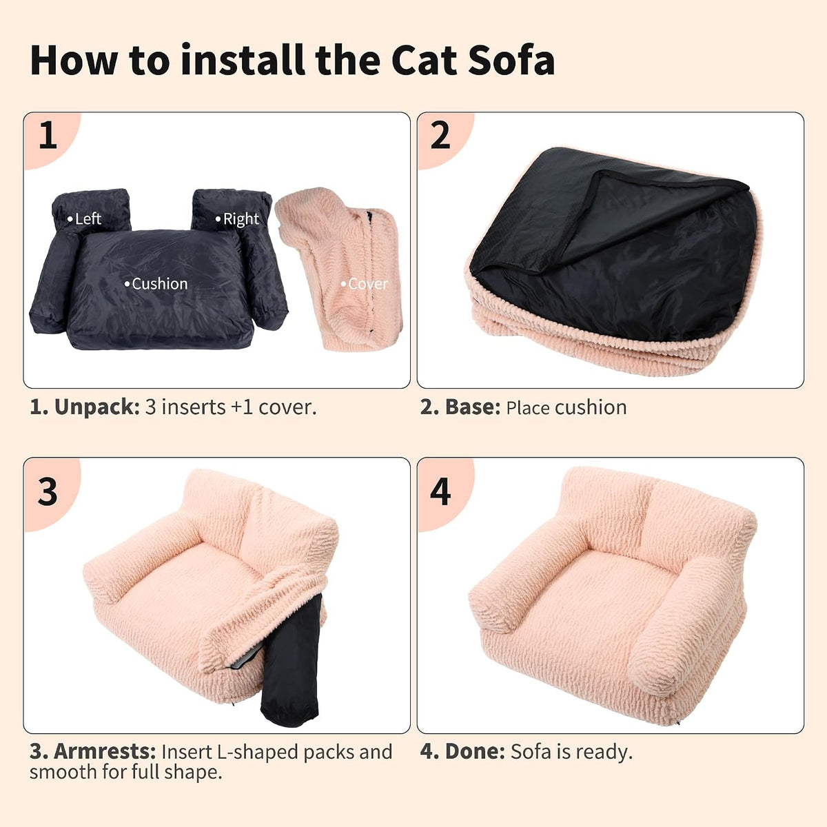 Pink Orthopedic Cat Sofa Bed – 2 Sizes, Washable Cover