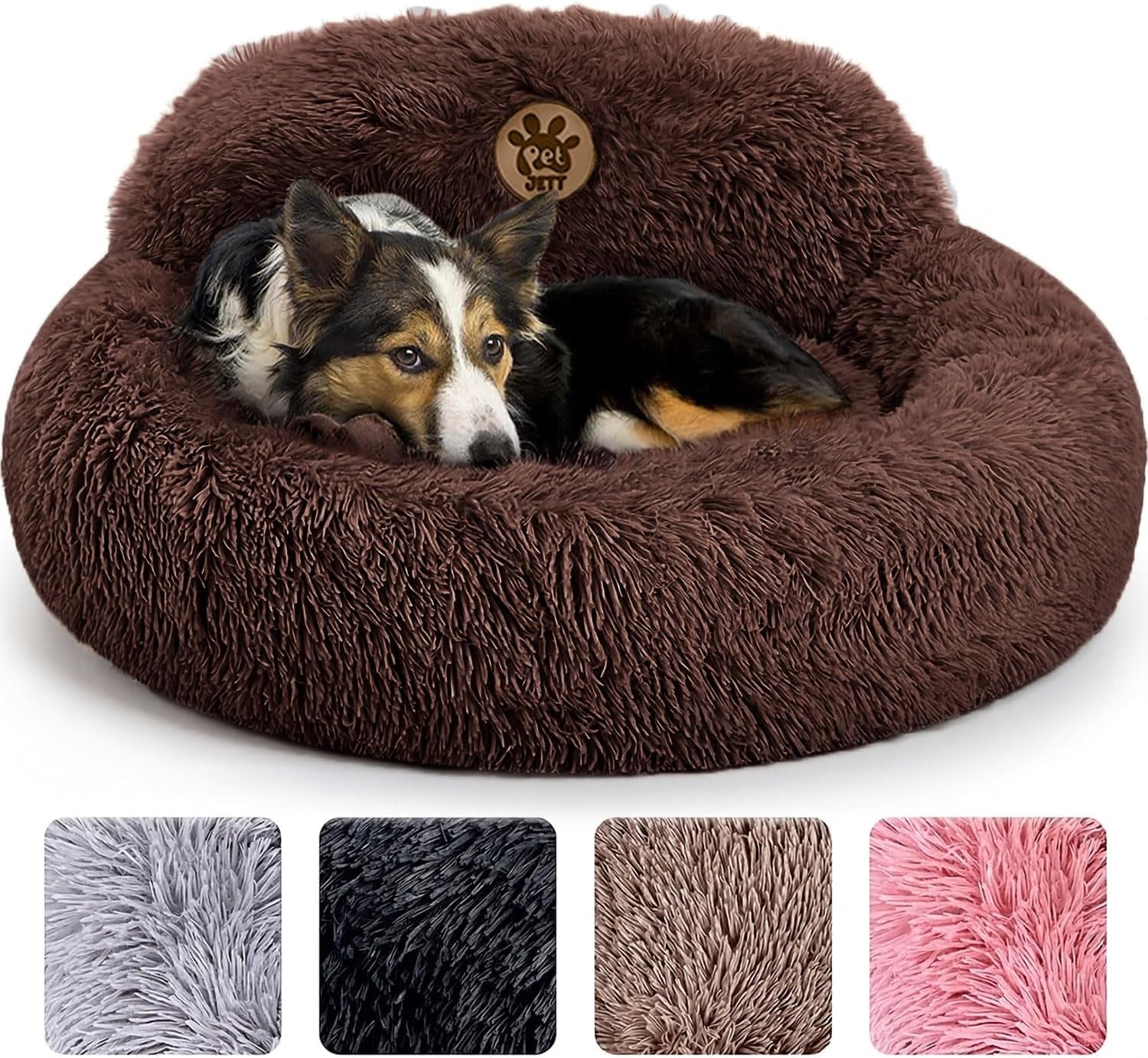 Medium Calming Dog Bed 30in Donut Plush Washable Bed Up to 45lbs Brown Medium - 30”L X 30”W X 8”Th