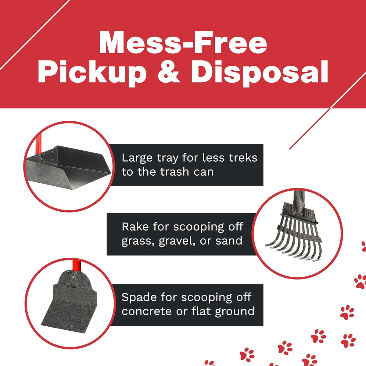 Metal Pooper Scooper Set with Long Handle Tray & Rake for Large Dogs