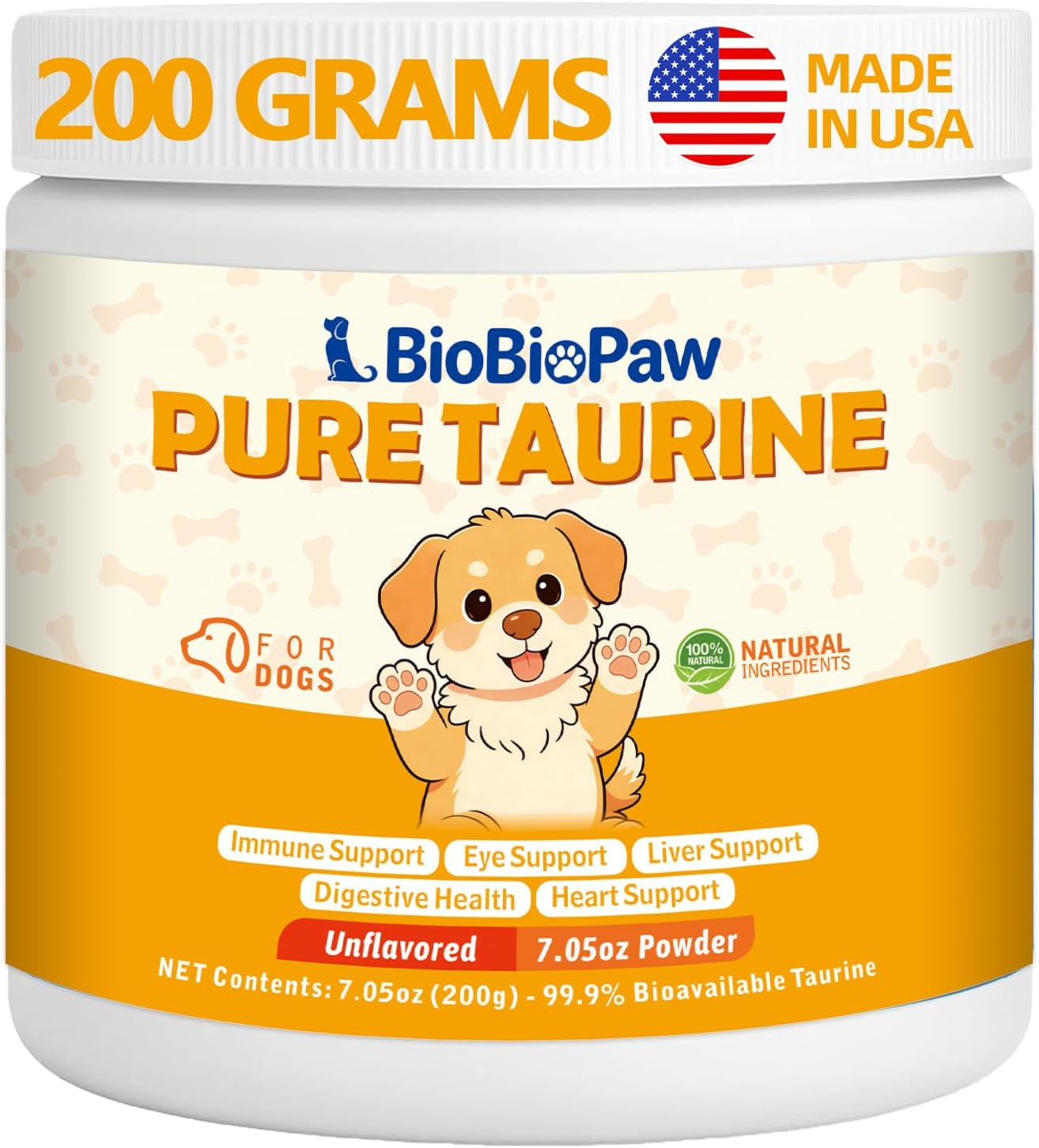 Taurine Powder for Dogs 500mg Pure Supplement Heart Immune Coat 200g Default Title