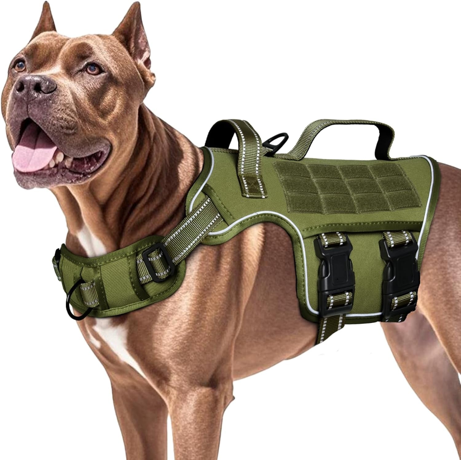 No Pull Tactical Dog Harness Heavy Duty Molle Vest for Medium to XLarge Dogs Green Xl(Neck:21-32",Chest:26-39"),75-135 Lbs
