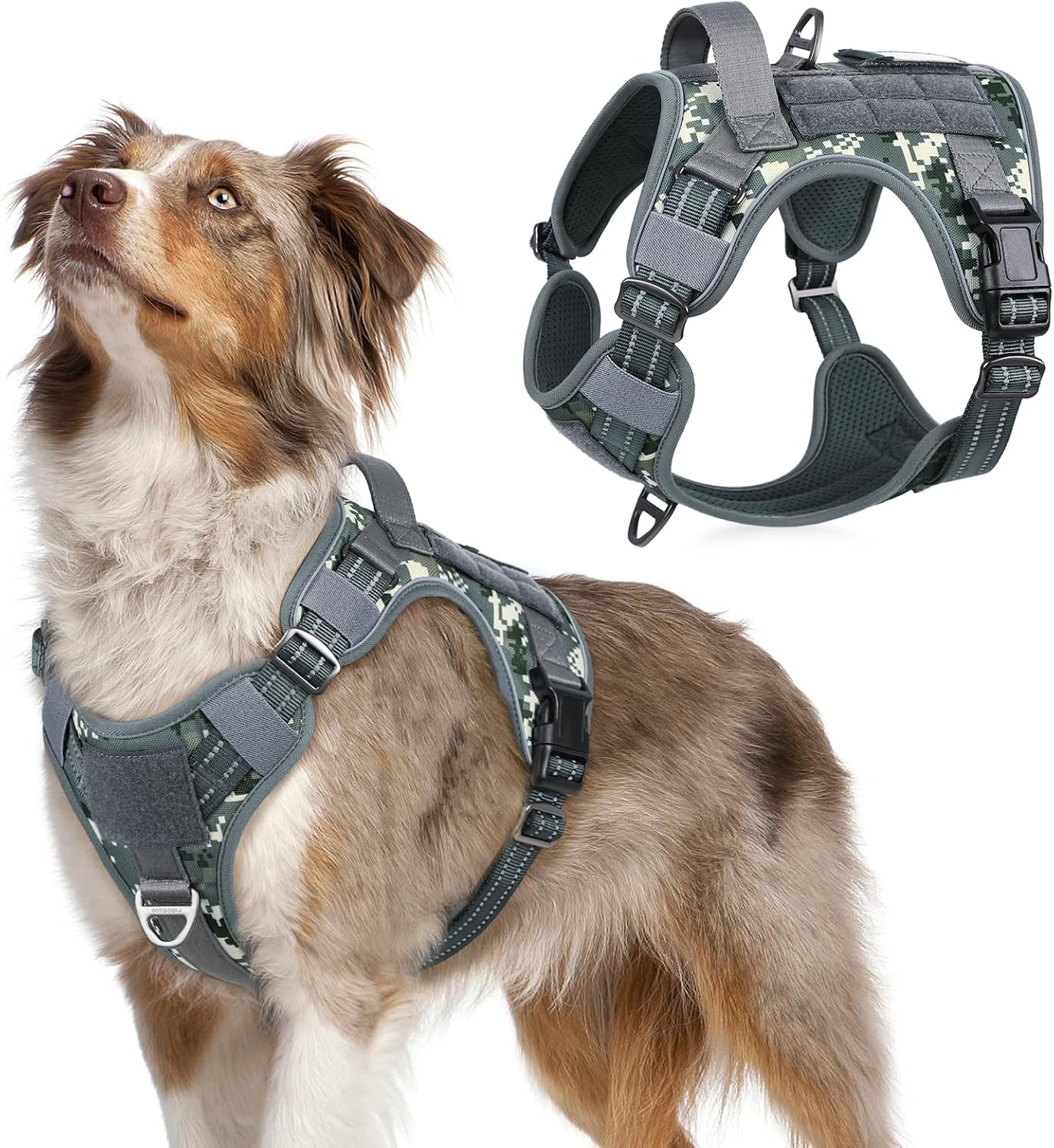 No Pull Tactical Dog Harness Molle Vest Adjustable Medium Large Dogs Grey Camo Medium