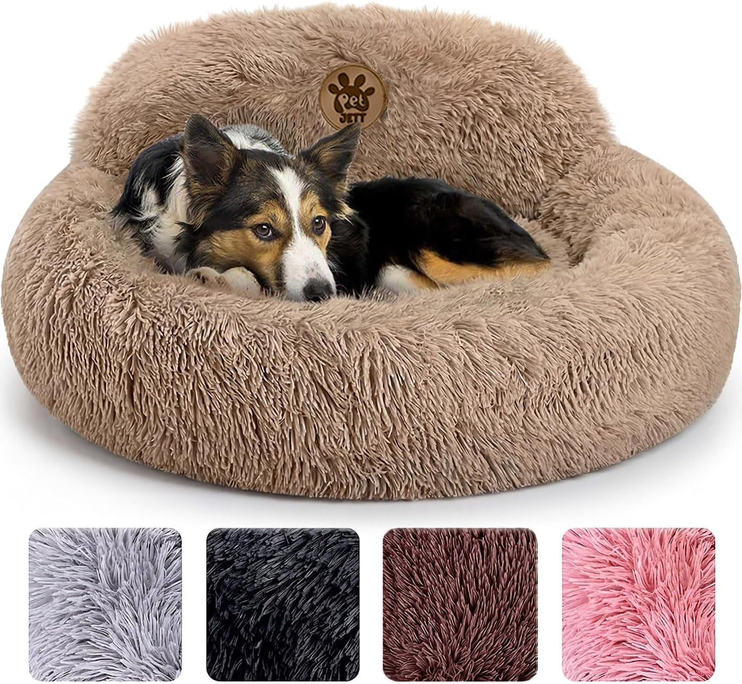 Medium Calming Dog Bed 30in Donut Plush Washable Bed Up to 45lbs Beige Medium - 30”L X 30”W X 8”Th
