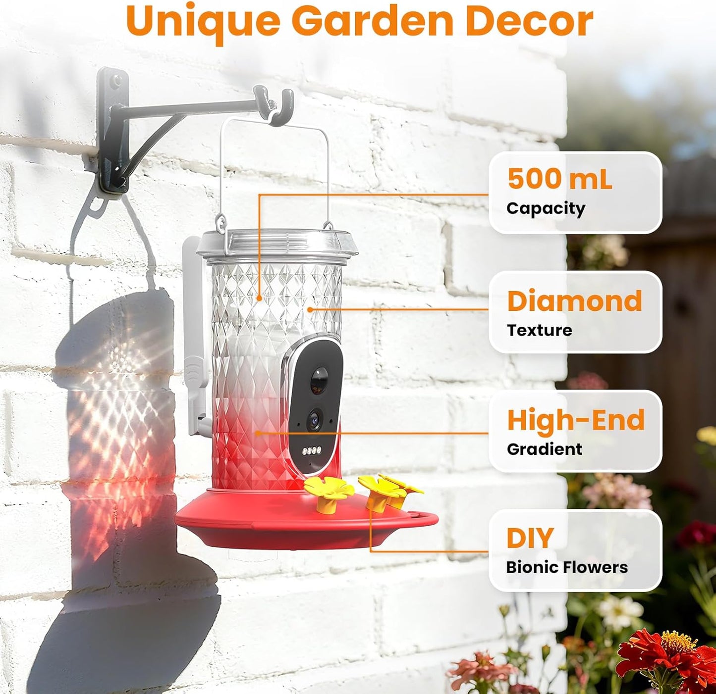 Hummingbird Feeder Camera Solar WiFi 2.5K HD AI Night Vision